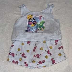 Bluey Cute Flamingo and Sun Baby Outfit matching set for summer